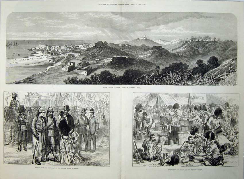Antique Old Print Cape Coast Castle 1874 Macarthy Hill Windsor Review War 19th