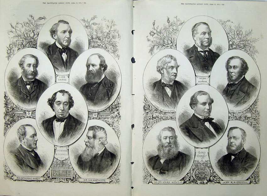 Antique Old Print 1874 Cabinet Richmond Hunt Manners Cairns Salisbury Men 19th