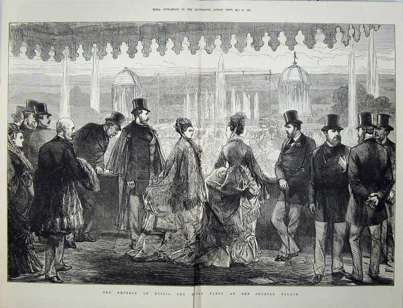 Original Old Antique Print 1874 Emperor Russia Royal Party Crystal Palace 19th