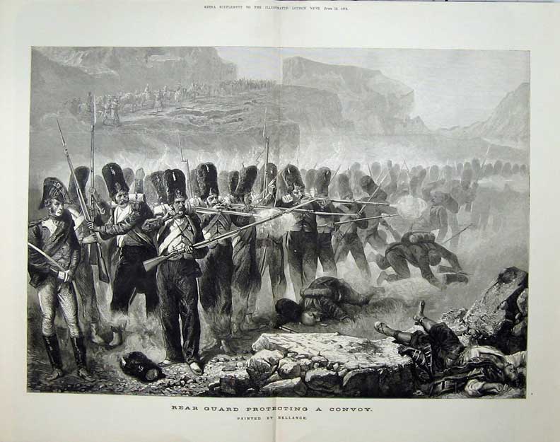 Antique Old Print 1874 Bellange Fine Art Rear Guard Protecting Convoy War 19th