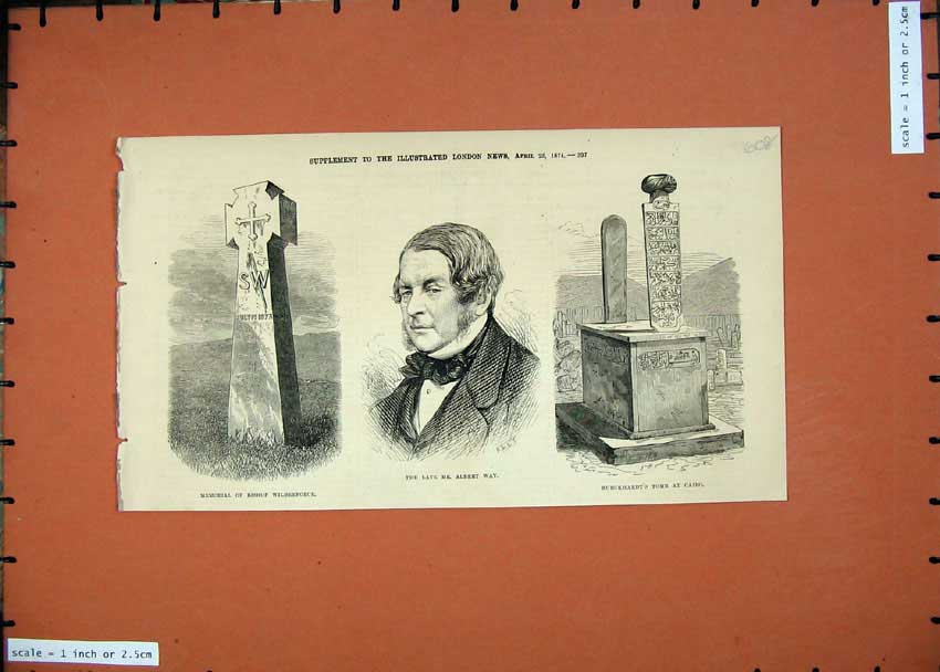 Old Antique Print 1874 Albert Way Memorial Bishop Wilberforce Burckhardt 19th