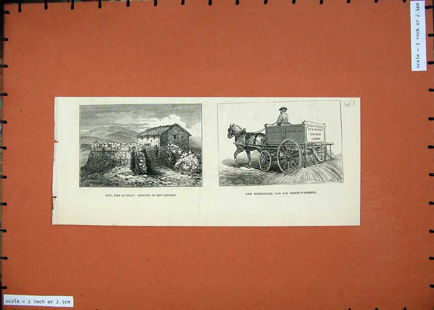 Original Old Antique Print 1874 Civil War Spain Redoubt Candido Hydrostatic Van