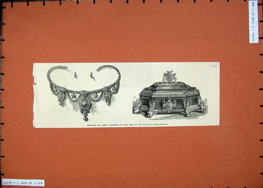 Original Old Antique Print 1874 Necklace Casket Lady Mayo Rajah Kappoorthulla
