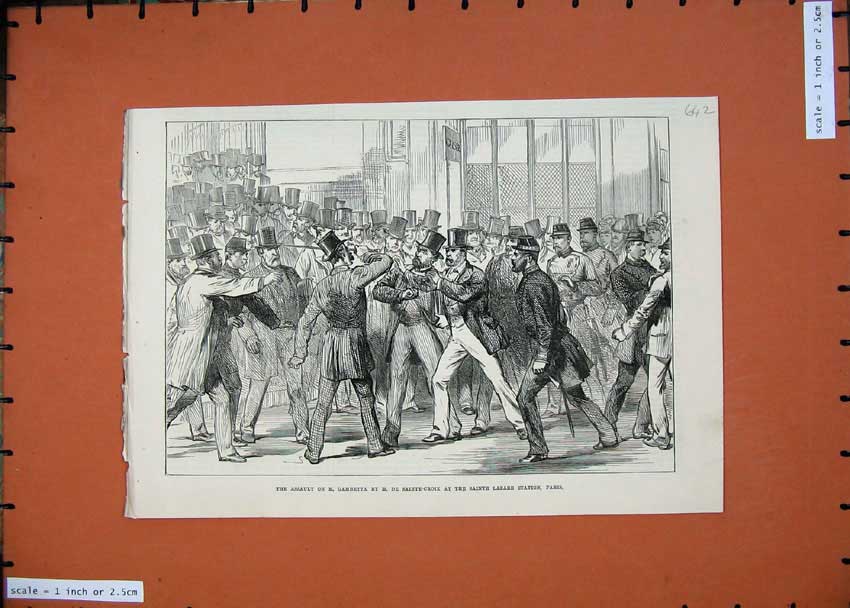 Old Antique Print 1874 Assault Gambetta Sainte-Croix Lazare Station Paris 19th