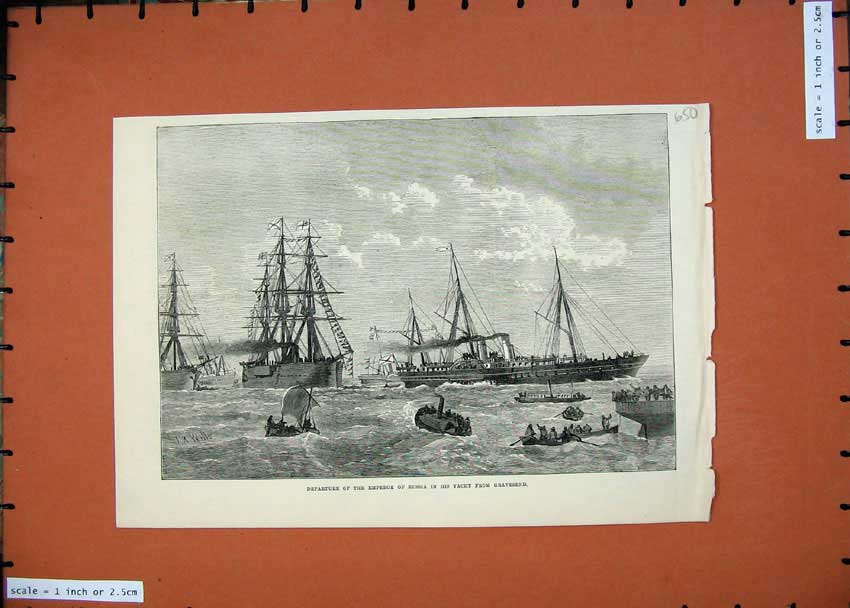 Old Antique Print 1874 Departure Emperor Russia Yacht Ship Gravesend Art 19th