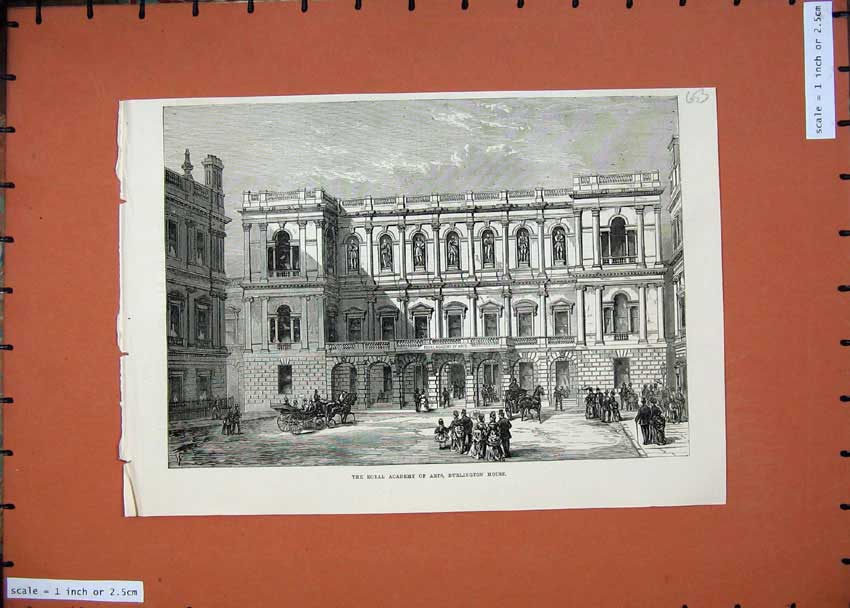 Old Antique Print Royal Academy Arts Burlington House 1874 Architecture 19th