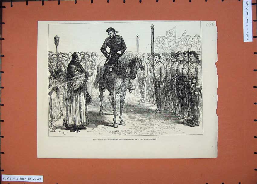 Original Old Antique Print 1874 Mayor Portsmouth Highlanders Siers War 19th