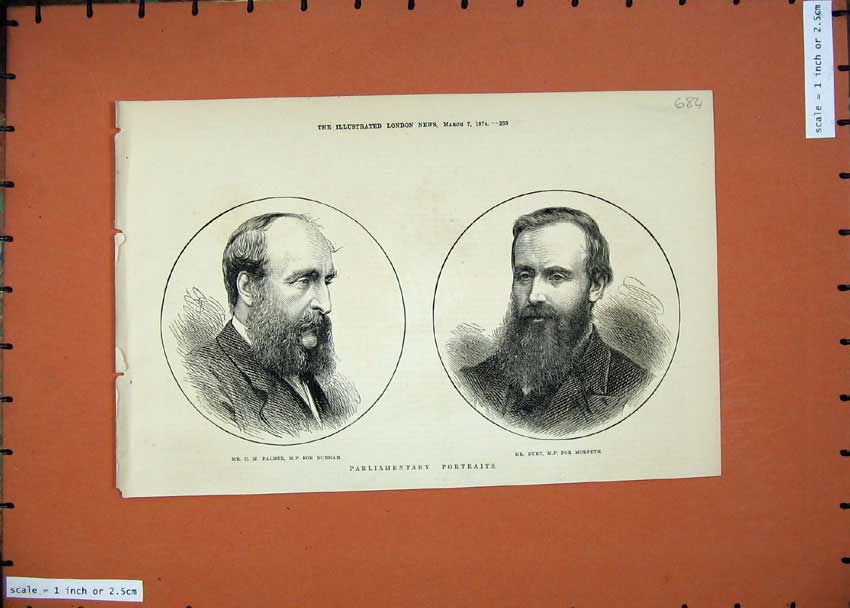 Original Old Antique Print 1874 Parliament Palmer Durham Burt Morpeth Men 19th