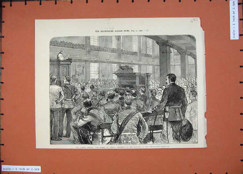Original Old Antique Print 1874 Bishop London Siers Wellington Barracks Army