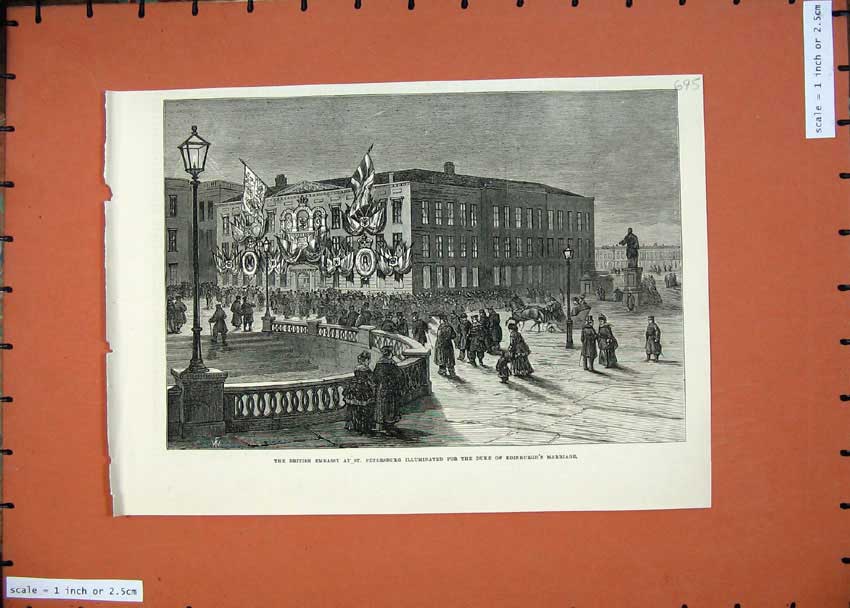Old Antique Print 1874 British Embassy Petersburg Duke Edinburgh Marriage 19th