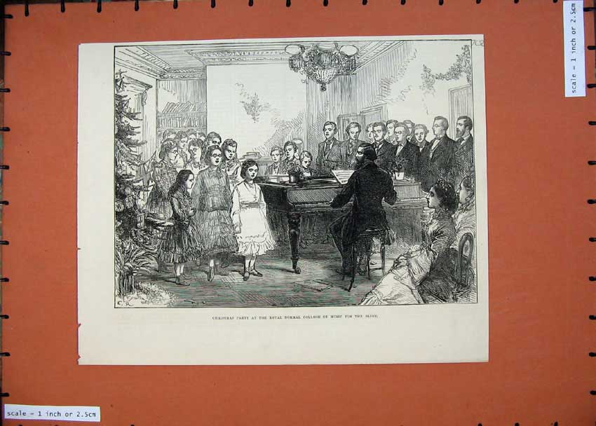 Old Antique Print 1874 Christmas Party Royal Normal College Music Blind 19th
