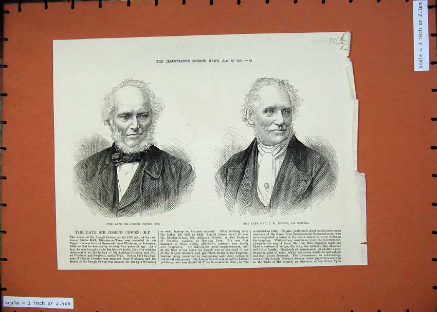 Original Old Antique Print 1874 Sir Joseph Cowen Hinton Bristol Parliament Men