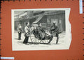 Original Old Antique Print 1874 Japan Scene Temple-Street Nagasaki Men Carriage
