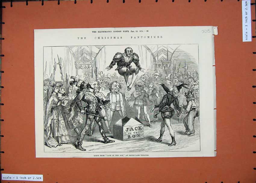 Old Antique Print 1874 Pantomimes Scene Jack The Box Drury Lane Theatre 19th