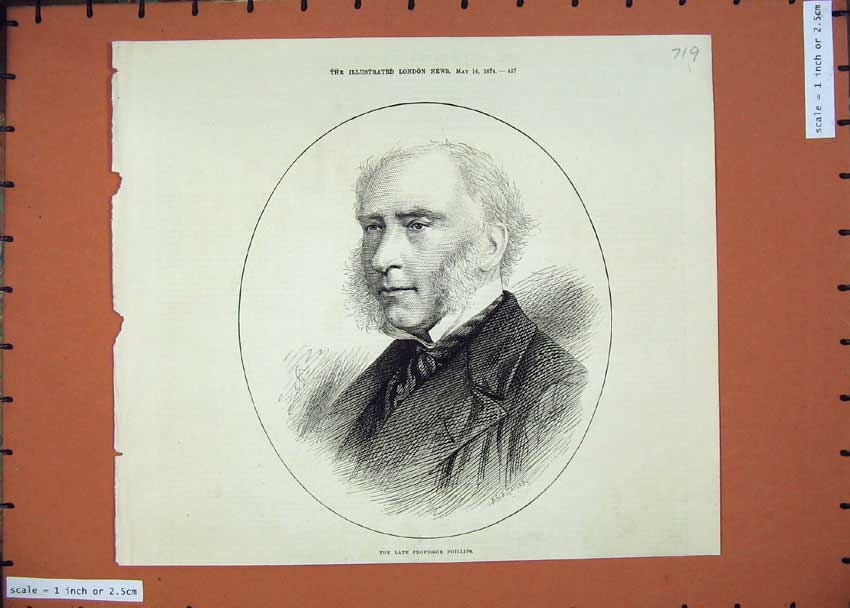 Original Old Antique Print Late Professor Phillips Man 1874 Taylor Victorian