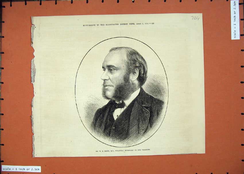 Old Antique Print 1874 Mr Smith Financial Secretary Treasury Man Portrait 19th
