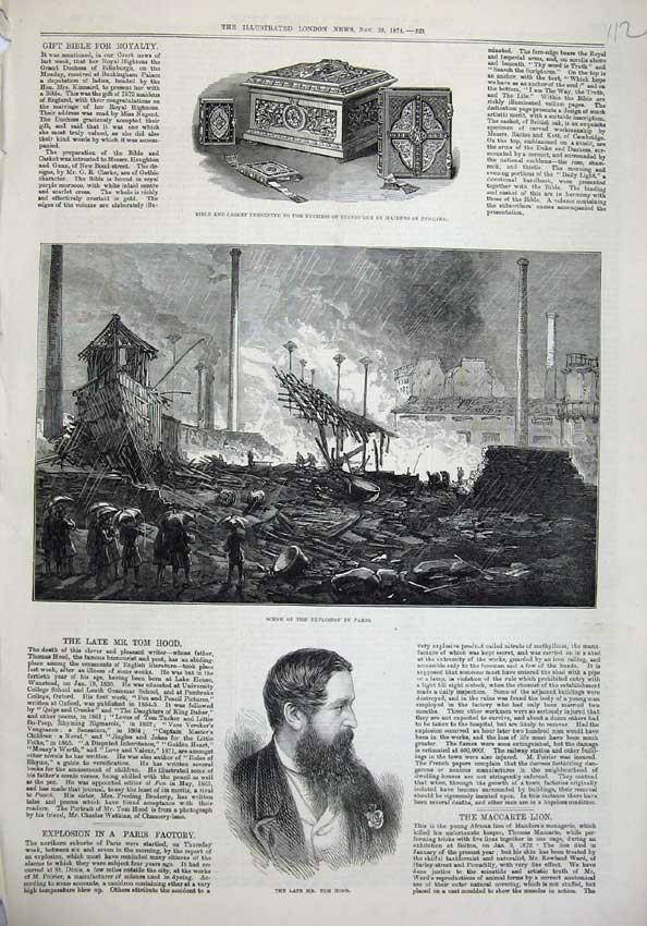 Old Antique Print Casket Duchess Edinburgh 1874 Explosion Paris Tom Hood 19th
