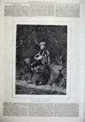 Original Old Antique Print 1874 Fine Art Adam Eve Horse Romance Comte-Calix