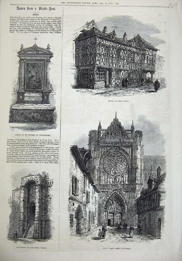 Old Antique Print Sens 1874 House Jean Cousin Cathedral Sallyport Altar 19th