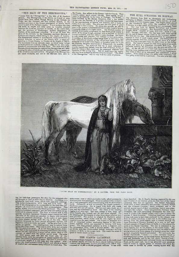 Old Antique Print Fine Art 1874 Beautiful Woman White Horse Gautier Paris 19th