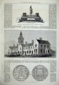 Original Old Antique Print 1874 Medal M'Garel Buildings Larne Ireland Wheatley