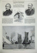 Old Antique Print 1874 Topsail Barge Racing Dalhousie Saunders Parachute 19th