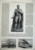 Old Antique Print 1874 Statue Earl Derby Ship Wreck Niobe Gibraltar Rock 19th