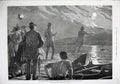 Old Antique Print 1874 Fine Art Kerry Mountains Moonlight Woman Boat Man 19th