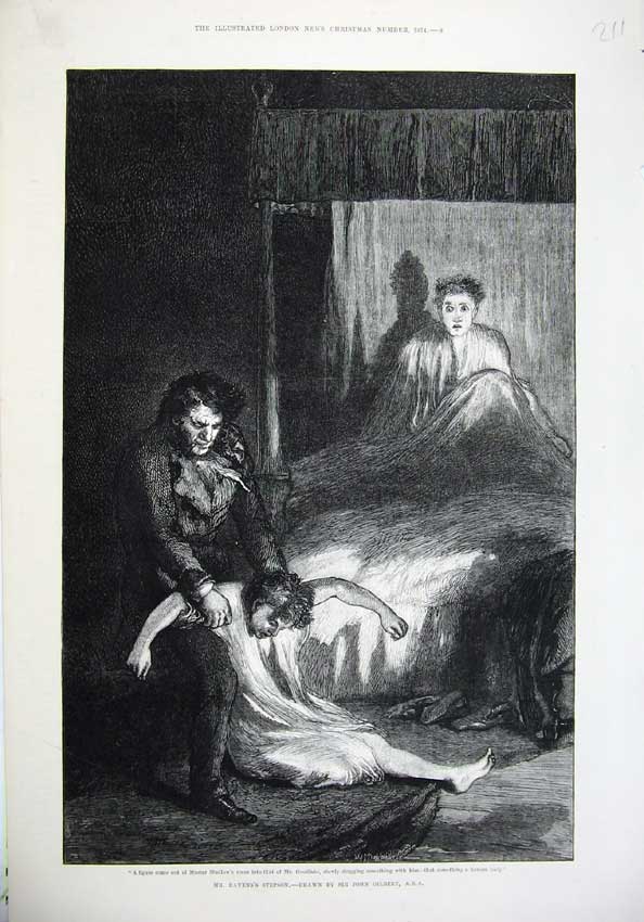 Old Antique Print 1874 Fine Art Mudlow Man Bed Goodlake Dead Body Gilbert 19th
