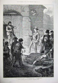 Original Old Antique Print 1874 Cader Idris Injured Man Stretcher Guns Hunt