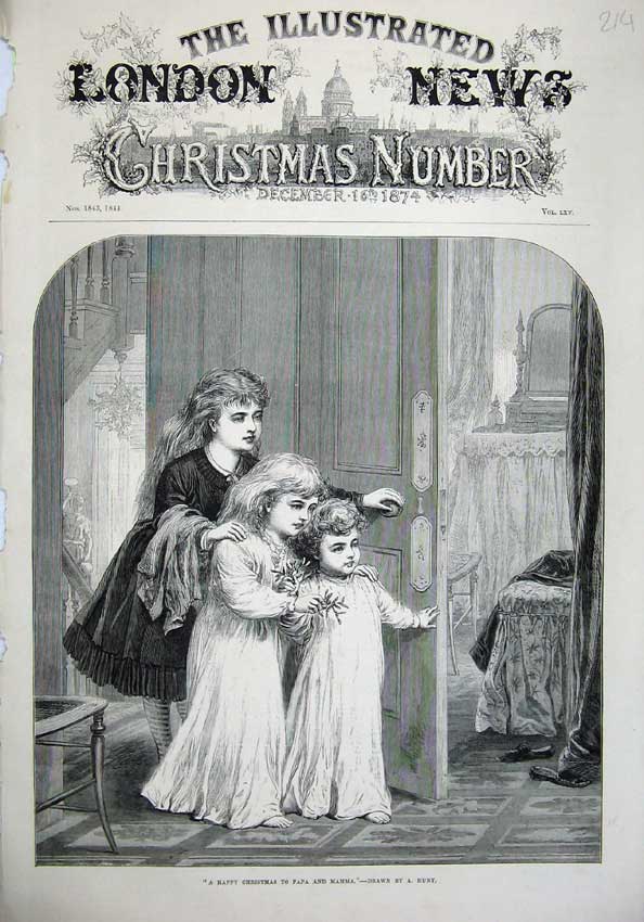 Old Antique Print 1874 Christmas Little Children Mistletoe Hunt Fine Art 19th