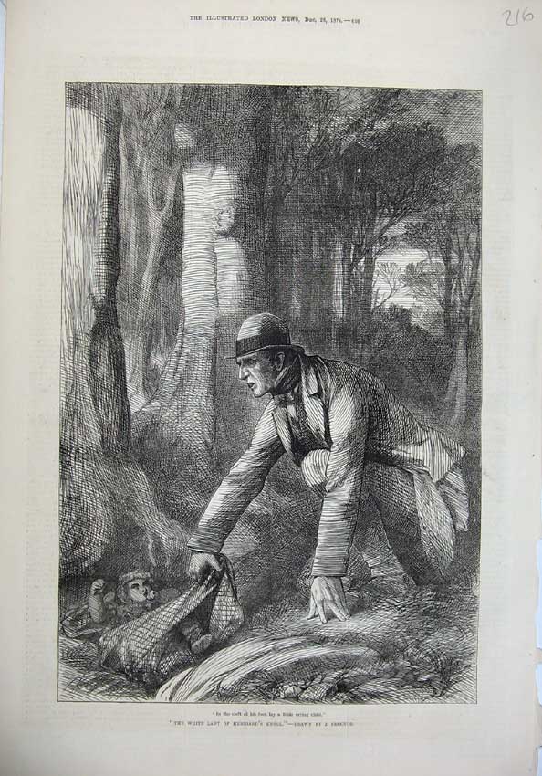 Original Old Antique Print 1874 Man Woods Crying Baby Trees Country Proctor