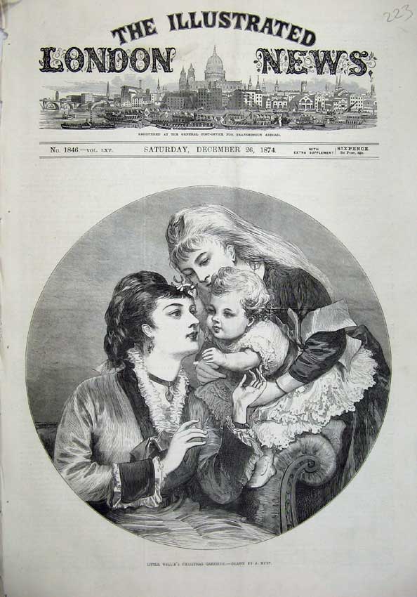 Original Old Antique Print 1874 Little Willis Christmas Baby Women Hunt 19th