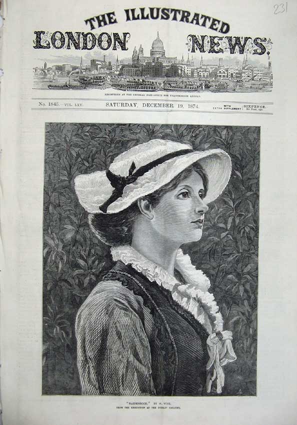 Original Old Antique Print 1874 Fine Art Portrait Beautiful Woman Bonnet Dudley