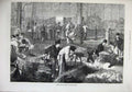 Old Antique Print 1874 Poultry Market Halles Centrales Paris France Art 19th