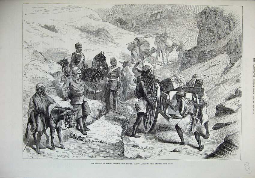 Old Antique Print 1874 Transit Venus Captain Orde Brown Cairo Camel Men 19th