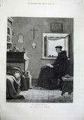 Original Old Antique Print 1874 Fra Beato Man Monk Sitting Fine Art Lehmann