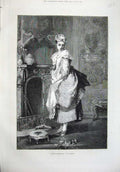 Original Old Antique Print 1874 Fine Art Korle Beautiful Woman Broken Vase 19th