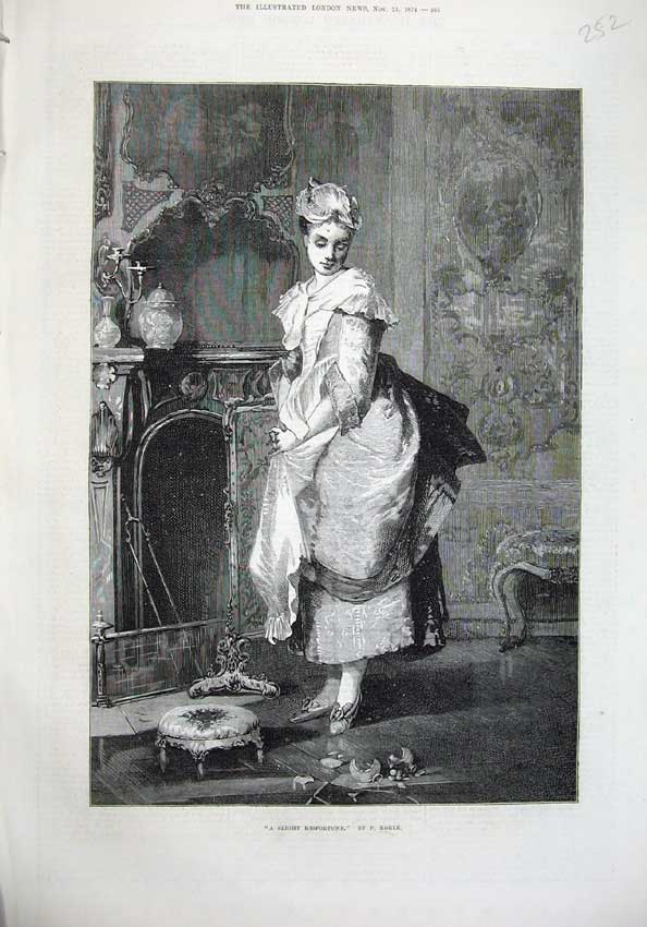 Original Old Antique Print 1874 Fine Art Korle Beautiful Woman Broken Vase 19th