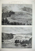 Old Antique Print 1874 Hot Springs New Zealand Te Tarata Rotomahana Lake 19th