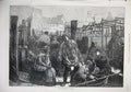 Original Old Antique Print 1874 Fine Art Fish Market Berlin Germany People 19th