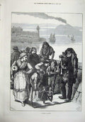 Original Old Antique Print Fine Art 1874 Scene Naples Italy People Children