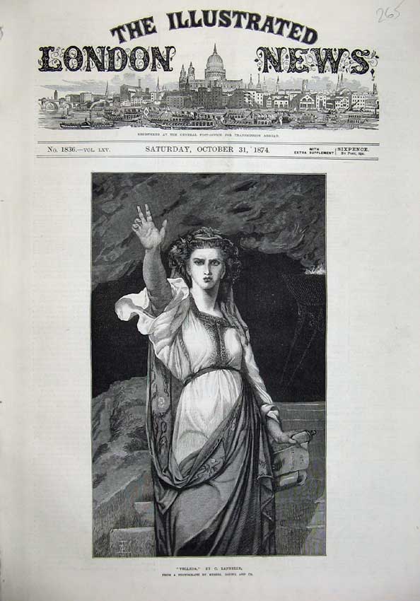 Original Old Antique Print 1874 Velleda Beautiful Woman Fine Art Landelle 19th