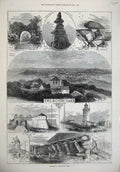Old Antique Print 1874 Scilly Isles Buzza Mill Lighthouse Castle Abbey S 19th