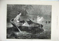 Old Antique Print 1874 Fine Art Rumpf Woman Boat Lake Swans Birds Trees 19th