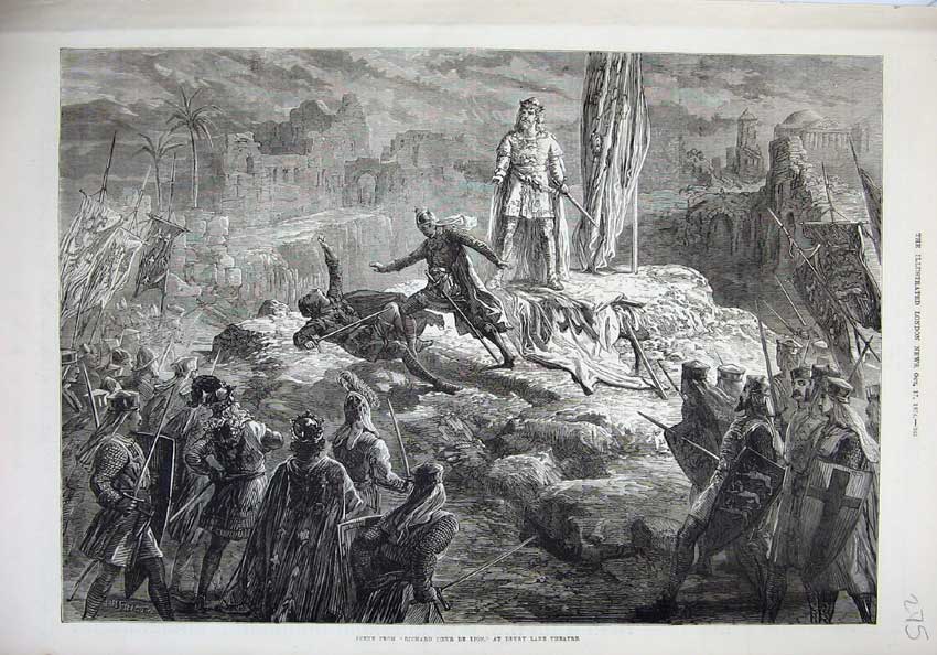 Old Antique Print 1874 Scene Richard De Lion Drury Lane Theatre Fine Art 19th