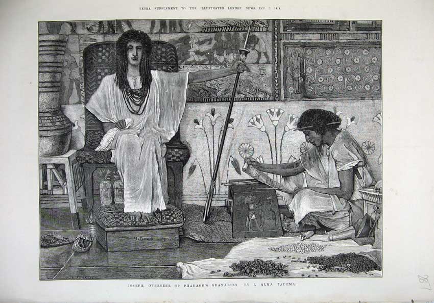 Original Old Antique Print 1874 Joseph Pharaoh'S Graneries Alma Tadema 19th