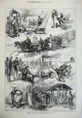 Original Old Antique Print 1874 Artillery Volunteers Shoeburyness Camp Ta Army
