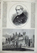 Old Antique Print 1874 Eaton Hall Chester Duke Westminster Fairbairn Art 19th
