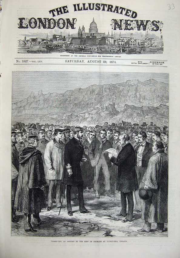 Original Old Antique Print 1874 King Denmark Thingvalla Iceland Men Address